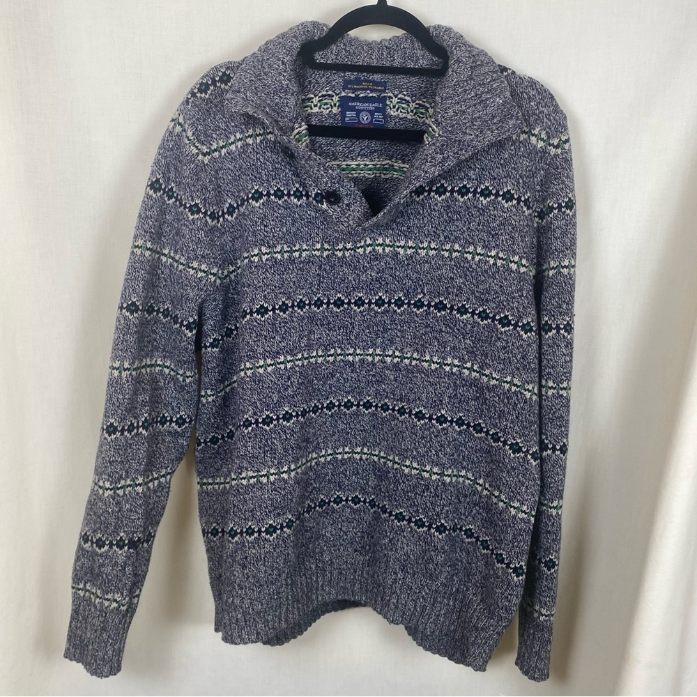 Vintage American Eagle Outfitters Henley Gray Sweater Athletic Fit Mock Neck